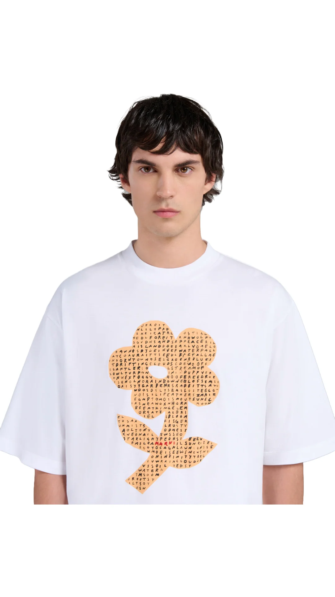 MARNI WHITE BIO COTTON T-SHIRT WITH WORDSEARCH FLOWER PRINT - Image 4