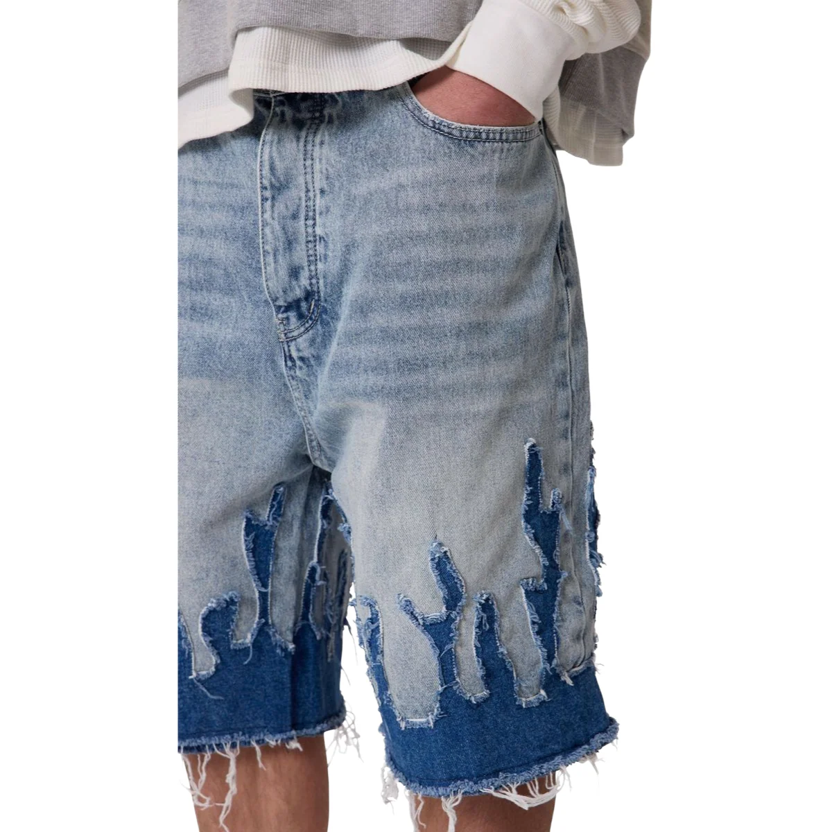 MNML 'FLAME' BAGGY DENIM JORTS (BLUE) - Image 4