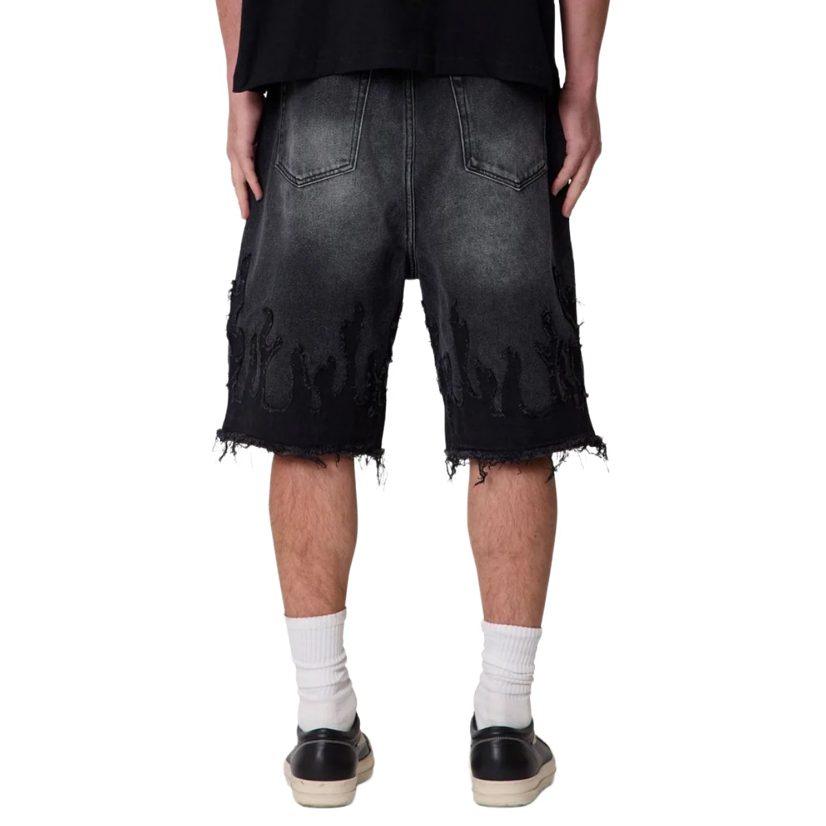 MNML 'FLAME' BAGGY DENIM JORTS (BLK) - Image 2