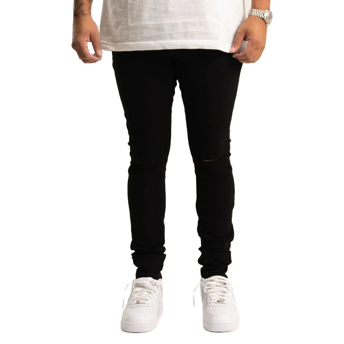 RVR 'ORIGIN' KS-01 RIPPED JET BLACK SKINNY DENIM