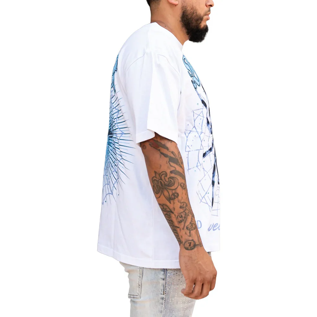 RVR 'SPIDER' RHINESTONE SS TEE (WHT/BLUE) - Image 4