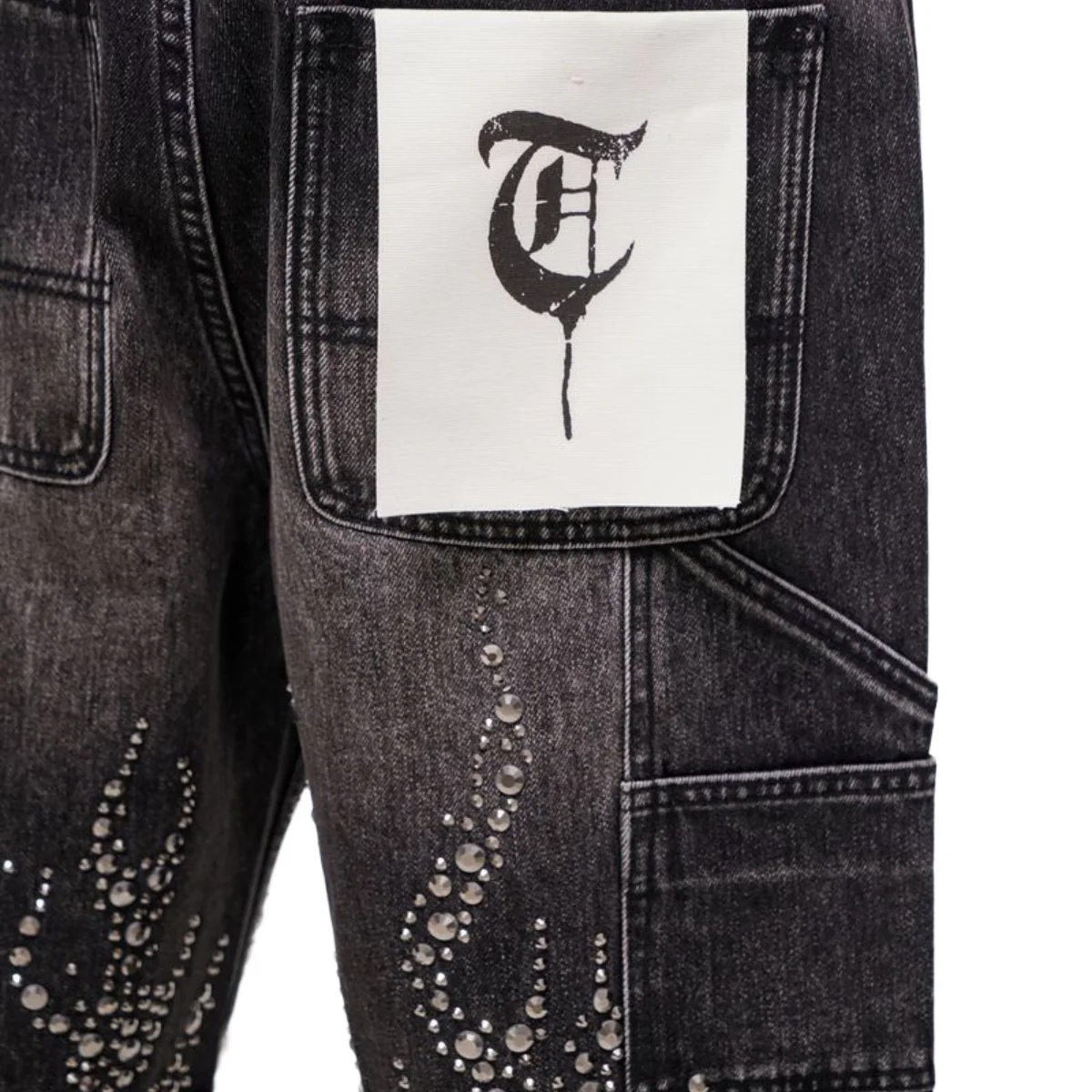 TRNCHS 'SHRAPNEL' WASHED DENIM SHORTS (BLK) - Image 4