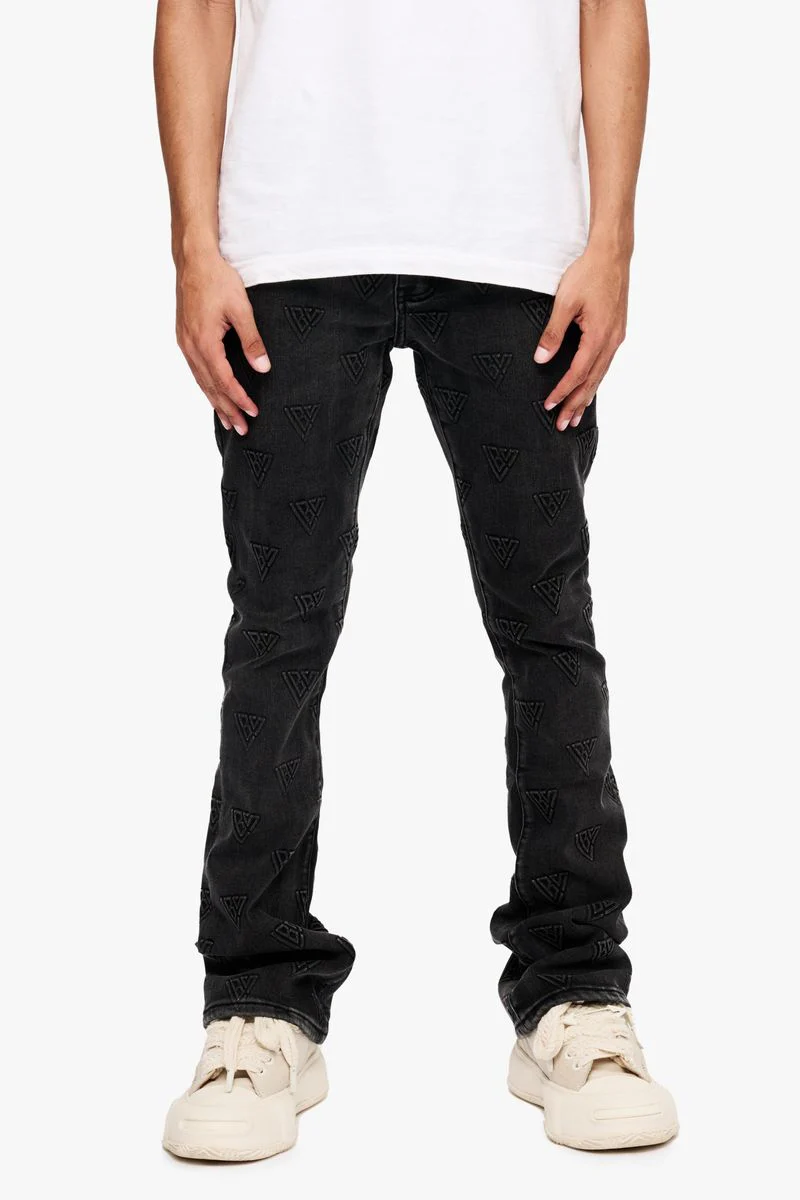 Valabasas Black Washed Tagged Stacked Flare Jean