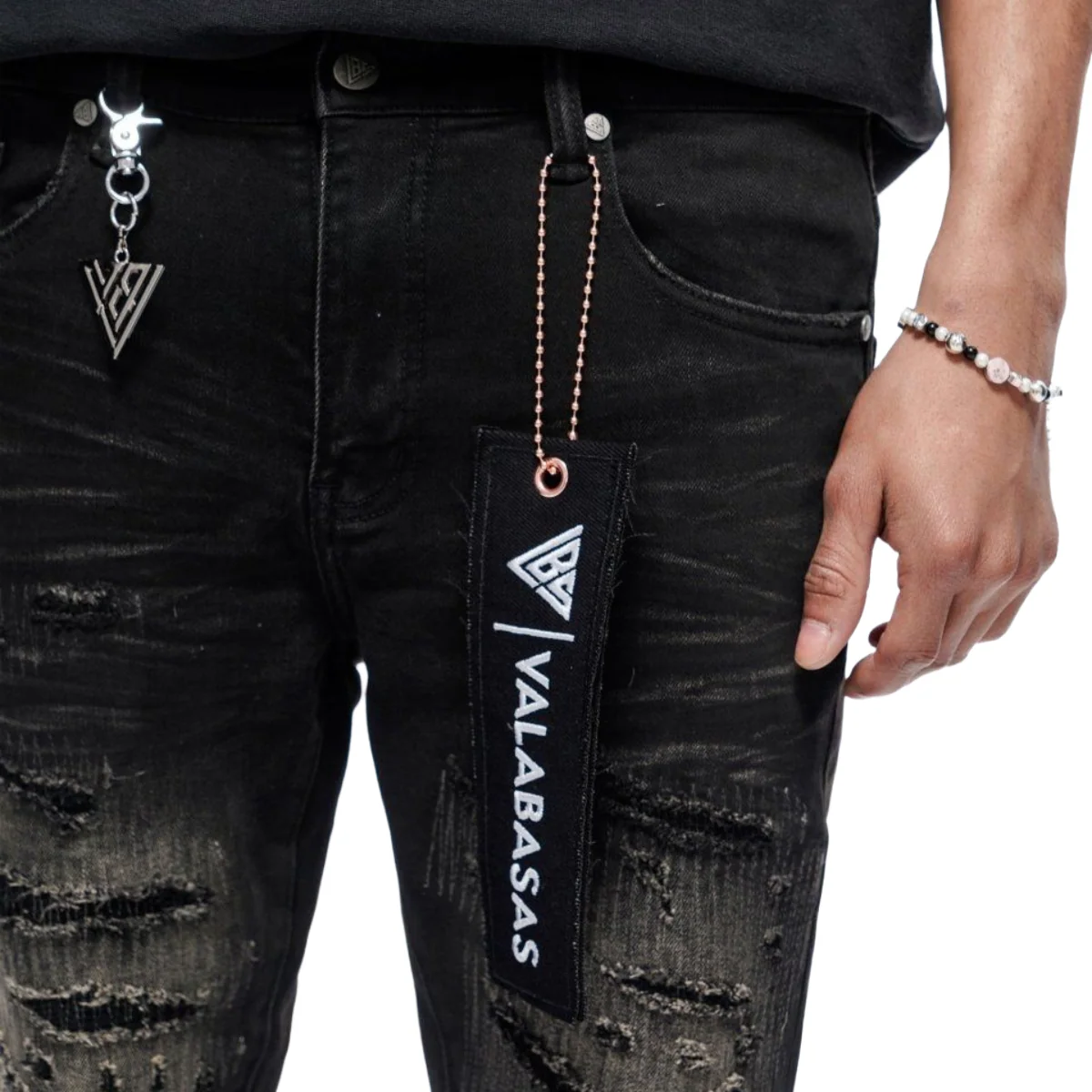 VALABASAS 'REPAIR' WASHED SKINNY DENIM (BLK) - Image 3