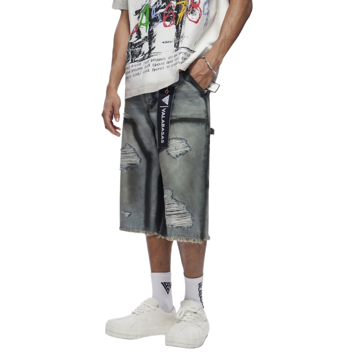 VALABASAS "REVOLT" WASHED DENIM JORTS (DRTY LT BLUE) - Image 4