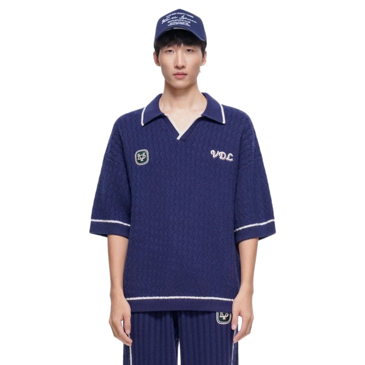 VDL SOLIS KNIT POLO - BLUE (CASHMERE BLEND) - Image 4
